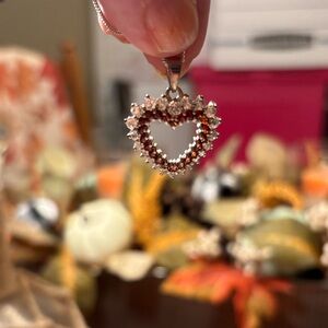 Beautiful Sterling Silver White Topaz & Garnet Heart Pendant on 18” SS Chain